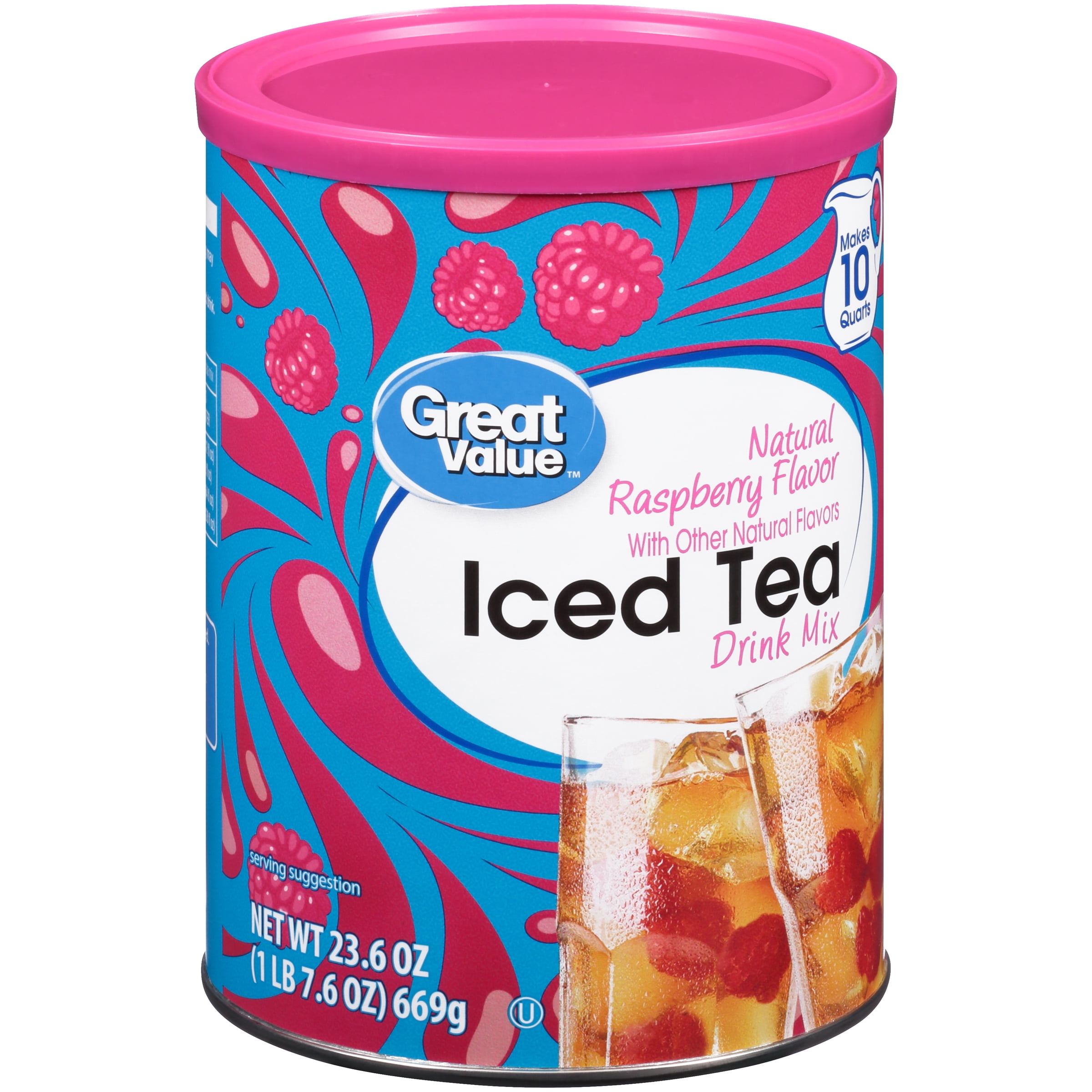 Great Value Natural Raspberry Flavor Iced Tea Drink Mix, 23.6 oz Herbal Tea