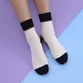 thumbnail image 4 of Women's Cotton Crew Socks - Colorblock Stripes Fashion Ultra-Soft Cute Comfortable Casual Vintage Socks 4 Pairs (US, Numeric, 4, 7, Regular, Regular, Off-white/Black), 4 of 6