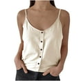 thumbnail image 2 of Pincandy Womens Summer Cotton Linen Spaghetti Strap Tank Top V Neck Sleeveless Camisole Casual Loose Button Shirts Crop Tops, 2 of 6