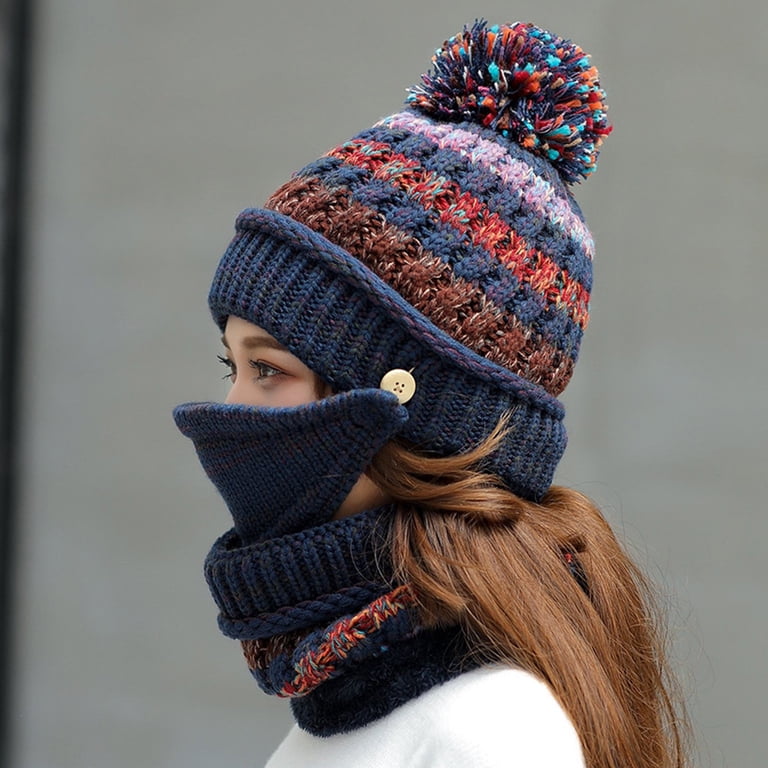 Women\'s Knit Beanie Hat Scarf Mask Set Warm Soft Slouchy Skull Cap with Pom Pom… GRNSHTS Fleece Lined Winter Hats for Women Knit Beanie Hat  main image 3