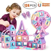 X XBEN Magnetic Tiles Magnetic Blocks Kids Magnetic Tiles Toys, 124pcs 3D Magnetic Building Blocks Tiles Set For Toddlers 3-5 Christmas Birthday Gifts Toys