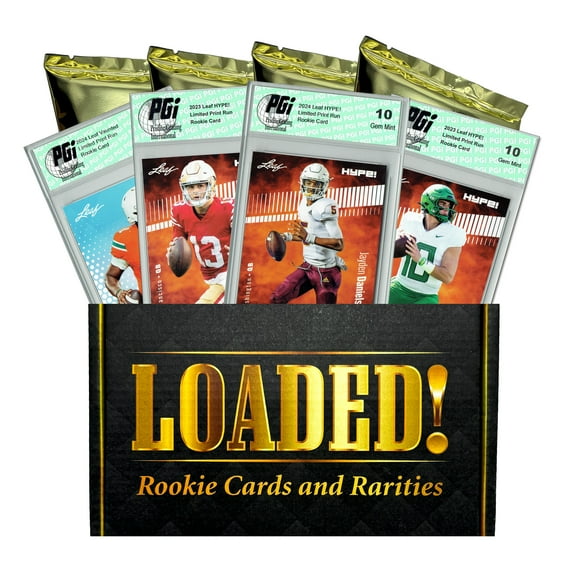 LOADED! Football Collector's Box: 4 PGI 10 Rookie Cards & Rarities - Jayden Daniels, Josh Allen, Joe Burrow, Randy Moss, & More