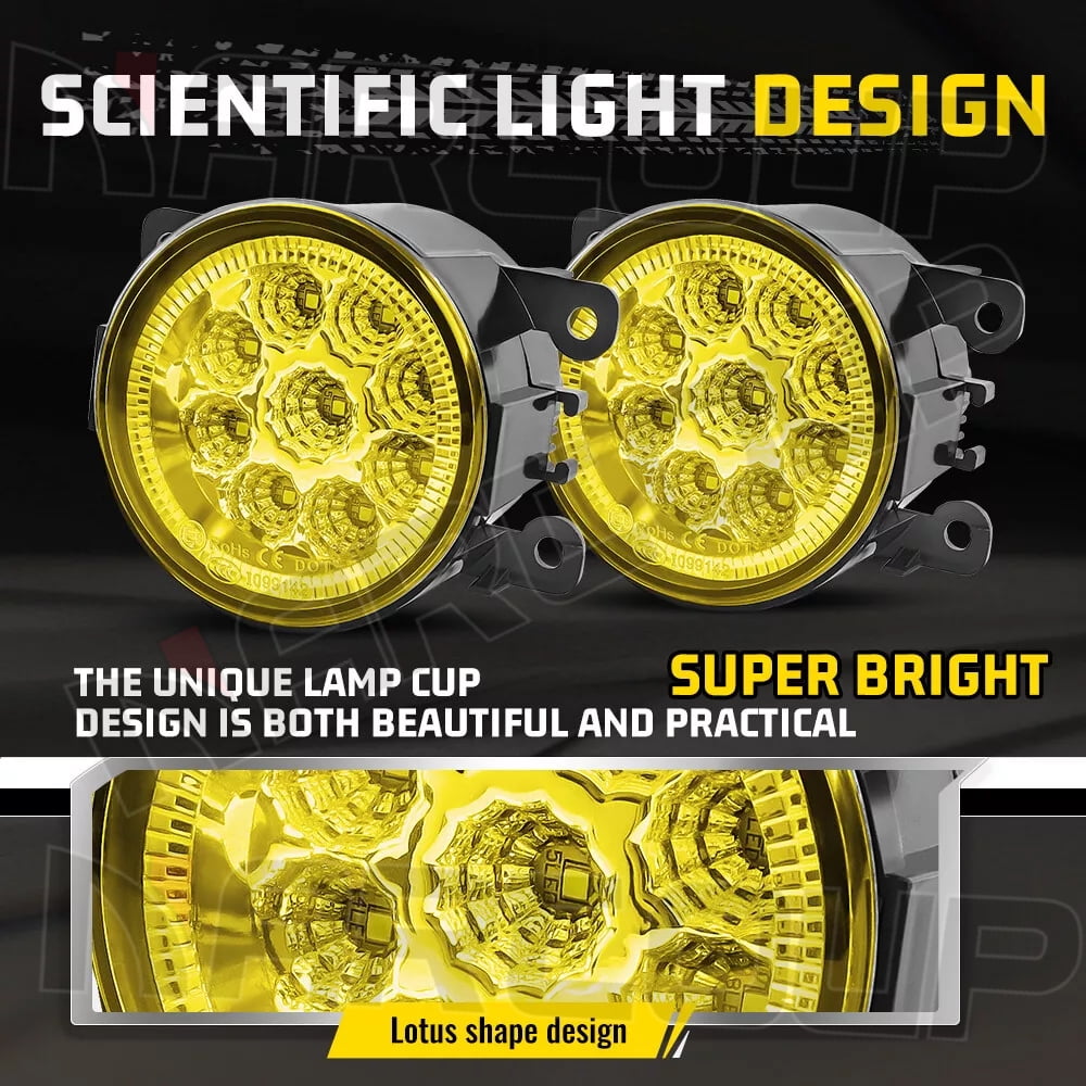 Pair Round LED Fog Lights for Ford Explorer 2011-2015, 55W 3500K Amber Yellow Off-Road Lamps Black Front Bumper LED Fog Lights