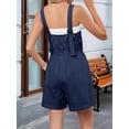 thumbnail image 2 of Women'S Summer Casual Sleeveless Loose Spaghetti Strap Drawstring Denim Shorts Jumpsuit with Pockets Royal Blue S, 2 of 7