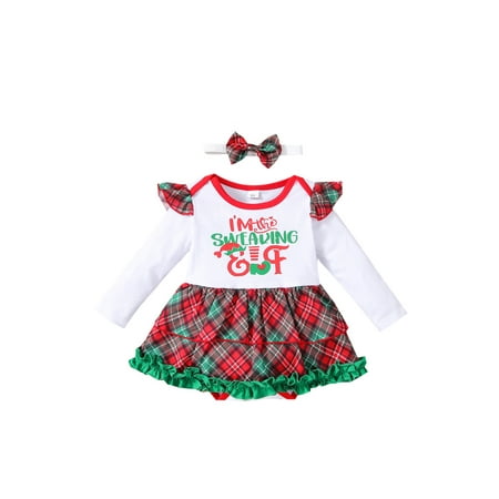 

Qiylii Baby Girls Christmas Outfits Patchwork Tutu Skirt Romper with Headband