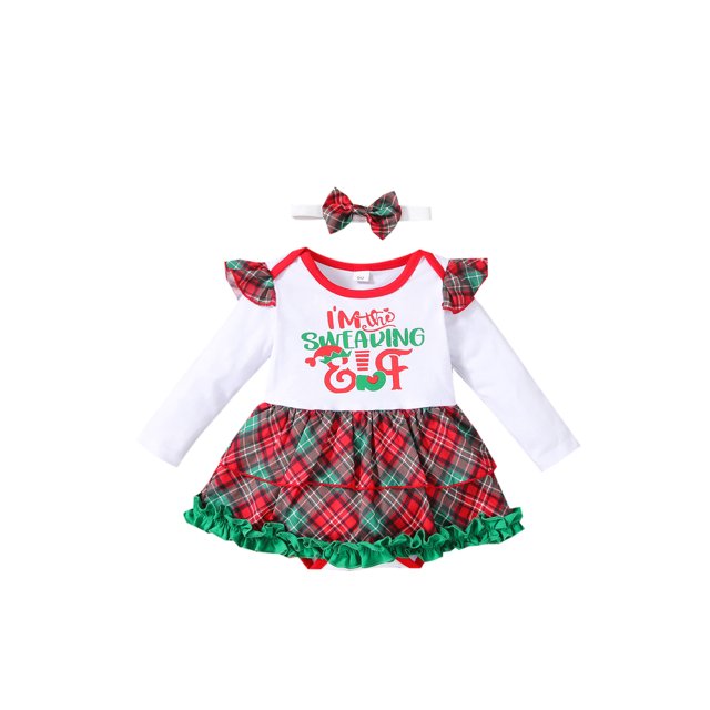 xiaxaixu Tenues de Noël 2 Pcs pour Bébés Filles, Barboteuse Tutu Patchwork avec Bandeau