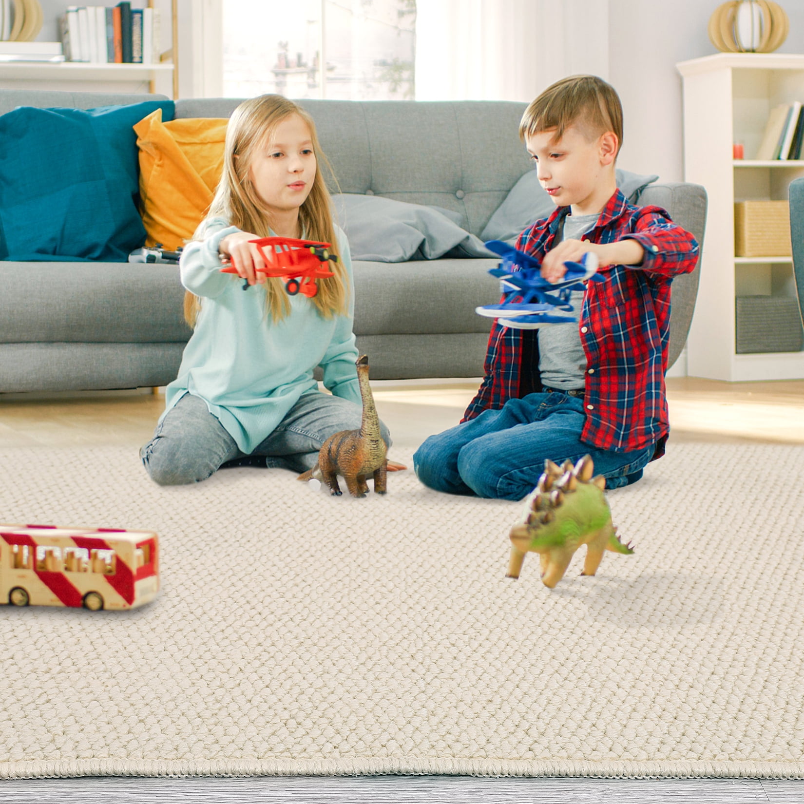 Garvee Modern Solid Area Rug, 8'x10' Washable Non Slip Backing Rug Low Pile Stain Resistant Indoor Floor Carpet for Living Room Bedroom, Beige