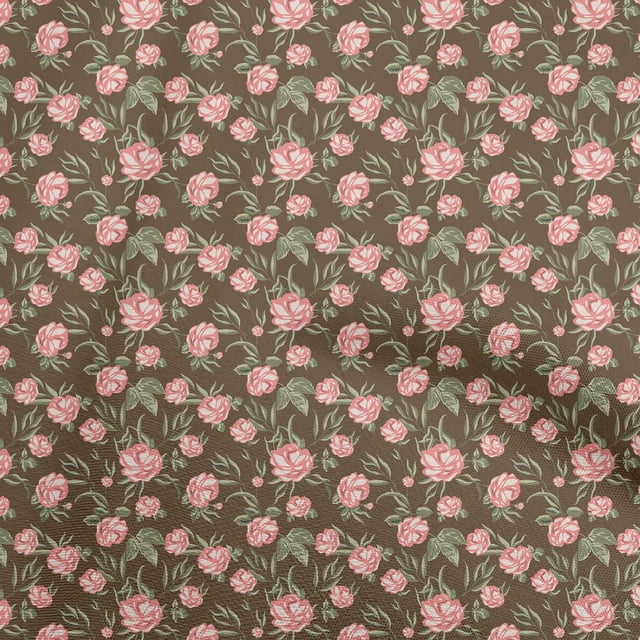oneOone Cotton Poplin Brown Fabric Floral Fabric For Sewing Printed Craft Fabric By The Yard 56 Inch Wide