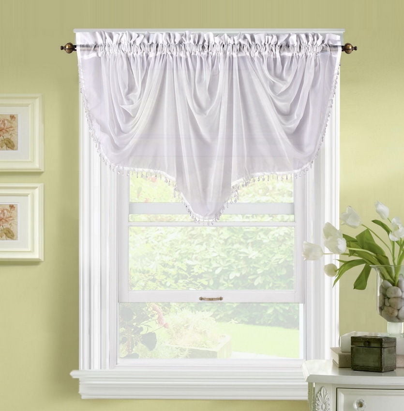SOPHISTICATED 1PC VALANCE BONITA WHITE SHEER SEE THRU WINDOW TASSELS VALANCE ROD POCKET TOP