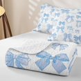 thumbnail image 4 of Manfei Dreamy Blue Bow Quilt King For Girls,Princess Bow Ribbon Detail King Coverlet Set For Kids,3-Piece, 4 of 7