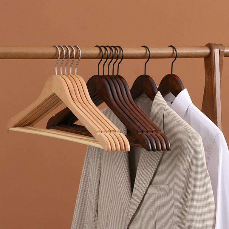 Wooden hangers are best for suits and jackets, knits and sweaters, robes,  and evening wear.