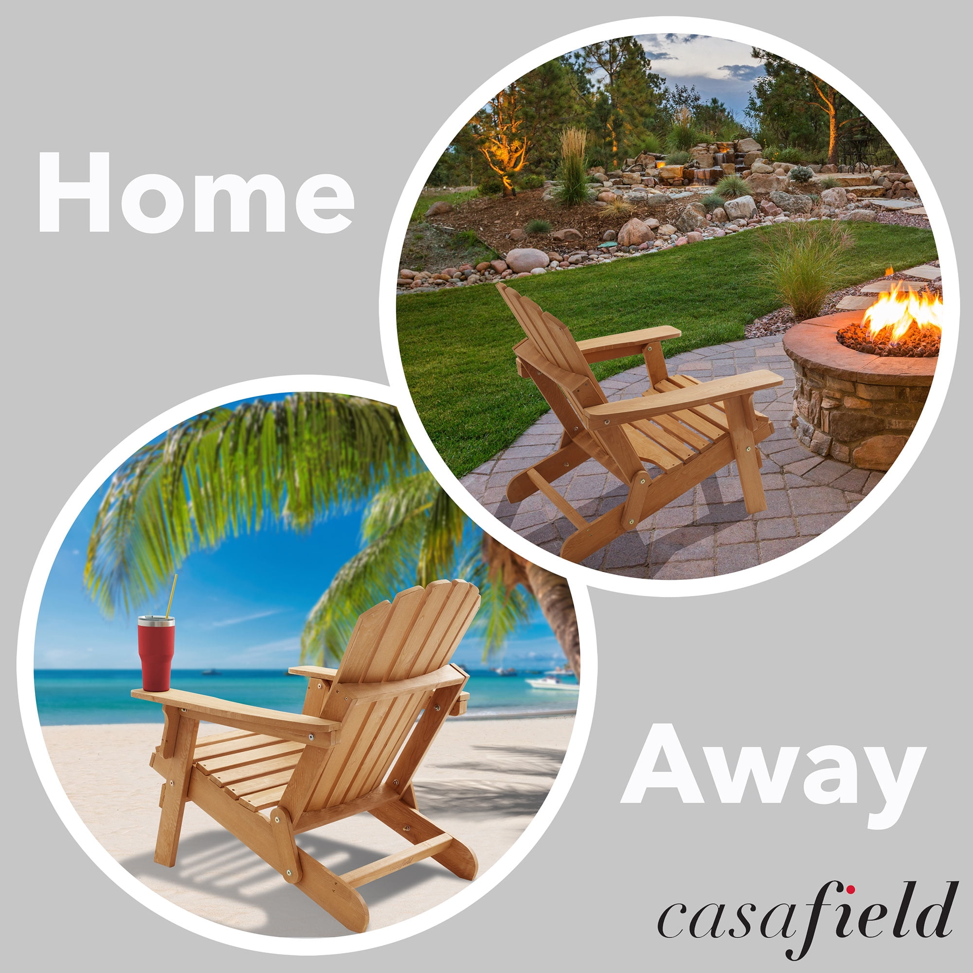 Oversized Folding Adirondack Chair, Set of 2 Cedar Wood Outdoor Fire Pit Lounge Chairs for Patio, Deck, Lawn, Garden, Partially Pre-Assembled - Natural