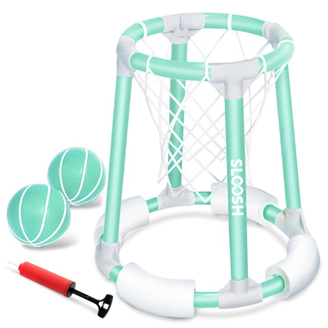 Sloosh Pool Basketball Hoop Toys Flotante Basketball Pool Game Piscina Flotadores Juguetes con Bomba de Bolas Verano Al Aire Libre Juego de Agua Juguete para Niños y Adultos (Verde)