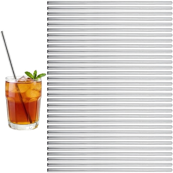 32 Pack Reusable Stainless Steel Straws, 8.5"x0.2" Metal Straight Smoothie Straws, 304 Food-Grade, Dishwasher Safe, Silver, Ideal for Cocktails, Parties & Everyday Drinks
