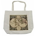 thumbnail image 1 of Cartography Shopping Bag, Vintage World Map Atlas with Greek Atlantic and Continents, Eco-Friendly Reusable Bag for Groceries Beach and More, 15.5" X 14.5", Cream, by Ambesonne, 1 of 2