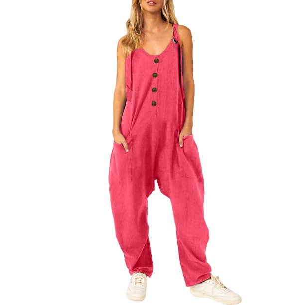 Mono Ajustado de Verano Gibobby Sin mangas con botones para mujer Rojo S