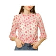 thumbnail image 1 of INSPIRE CHIC Women's 3/4 Sleeves Ruffle Mock Neck Sheer Lace Top, 1 of 7