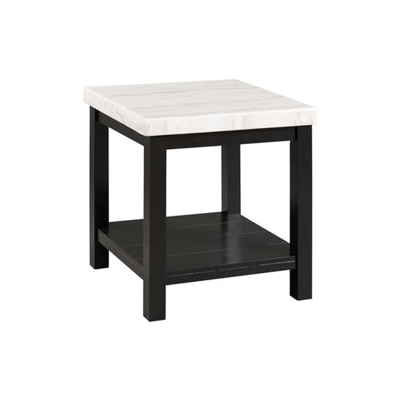 Pemberly Row Wood Frame and Marble Top End Table in White/Black