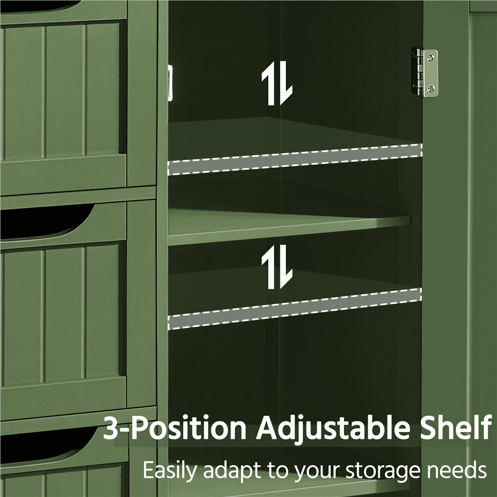 Renwick Modern Wooden Bathroom Storage Cabinet with 4 Drawers and Cupboard, Green