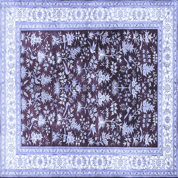 Ahgly Company Machine Washable Indoor Square Persian Blue Traditional Area Rugs, 4' Square