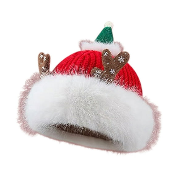 Womens Christmas Hat Plush Fur Knitted Funny Cute Winter Warm Beanie Hats Acrylic New Year Xmas Festive Gift