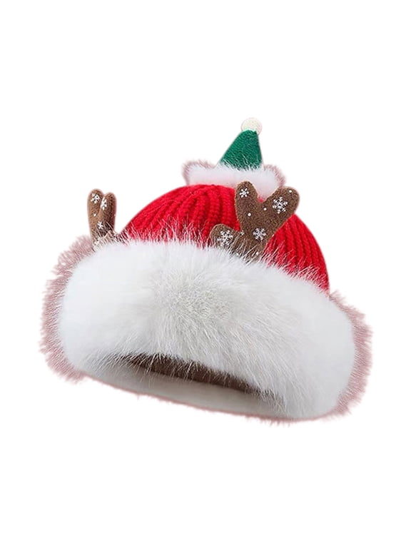 Fesfesfes Women Winter Xmas Red Hats Outdoorsy Casual Hats Comfortable Patchwork Color Hats Plus Velvet and Thicken Ear-Protection Hats