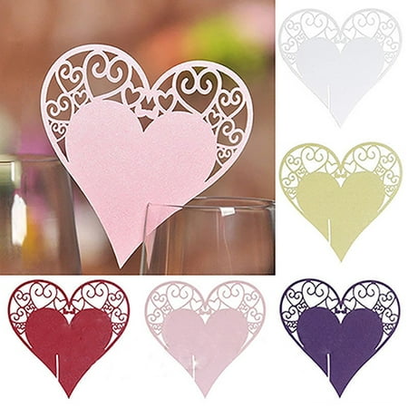 

50Pcs Hollow Heart Wine Glass Wedding Party Mark Name Place Card Table Decor White Paper