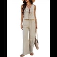 thumbnail image 1 of Conjunto de 2 Piezas para Mujer, Chaleco con Cuello en V y Cintura Anudada, Pantalones Casuales de Pierna , Color Albaricoque , Talla S, 1 of 9