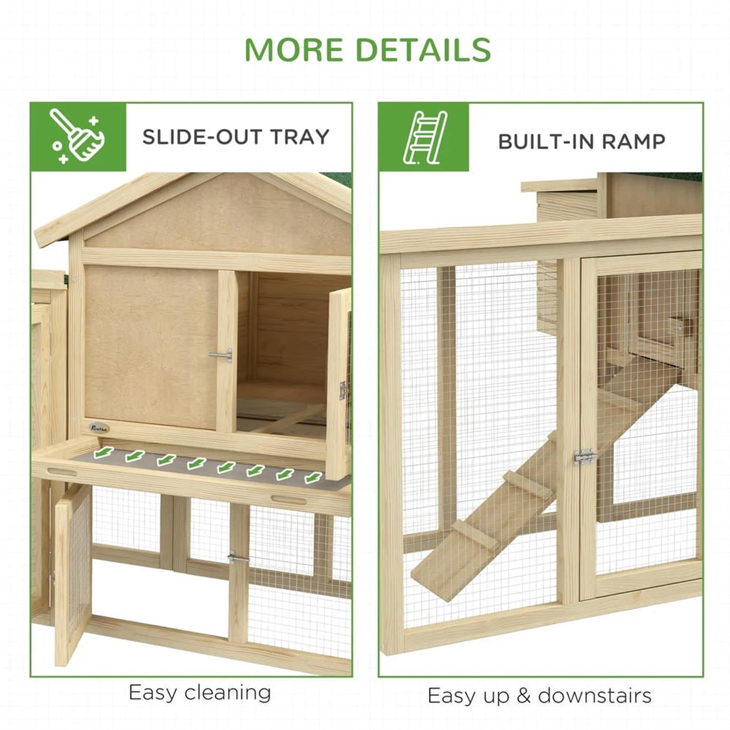 Demi Bonn 80" Wooden Chicken Coop with Nesting Box, Double Runs, Pull-out Tray, Outdoor Hen House for 2-4 Chickens, Large Rabbit Hutch, Beige