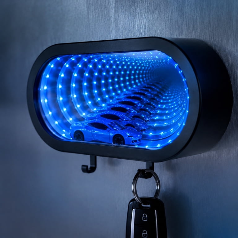 Infinity Mirror Garage Key Holder, Led Wall Mount Key Hook