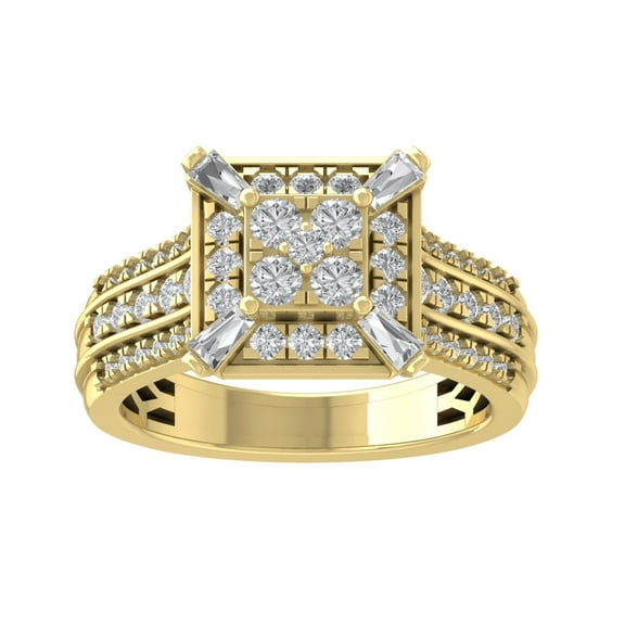 Araiya 14K Yellow Gold Round and Baguette Diamond Cluster Ring (1 1/4 cttw, I-J Color, I2-I3 Clarity), Size 7