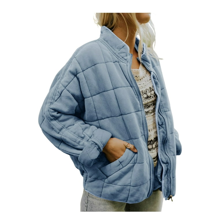 Sunisery Womens Dolman Lightweight Quilted Jackets Zip Up Long Sleeve Stand  Neck Warm Winter Outwears Coats 