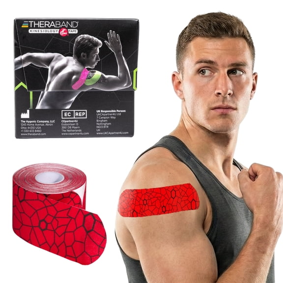 THERABAND Kinesiology Tape, Red/Black, 1 Roll, with XactStretch Indicators, Long-Lasting Athletic Tape for Shoulder, Back & Knee, Latex-Free & Water Resistant for Men and Women, Pre-Cut
