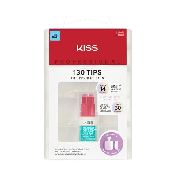 KISS Professional Full Cover Press On Toenails, Tippy Toes, White, 130 Count