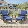 thumbnail image 4 of Opohoro 5 Piece Swivel Rocker Patio Chairs Set with Side Table and Ottomans, Ideal for Porch Balcony Garden, Gray/Blue, 4 of 13