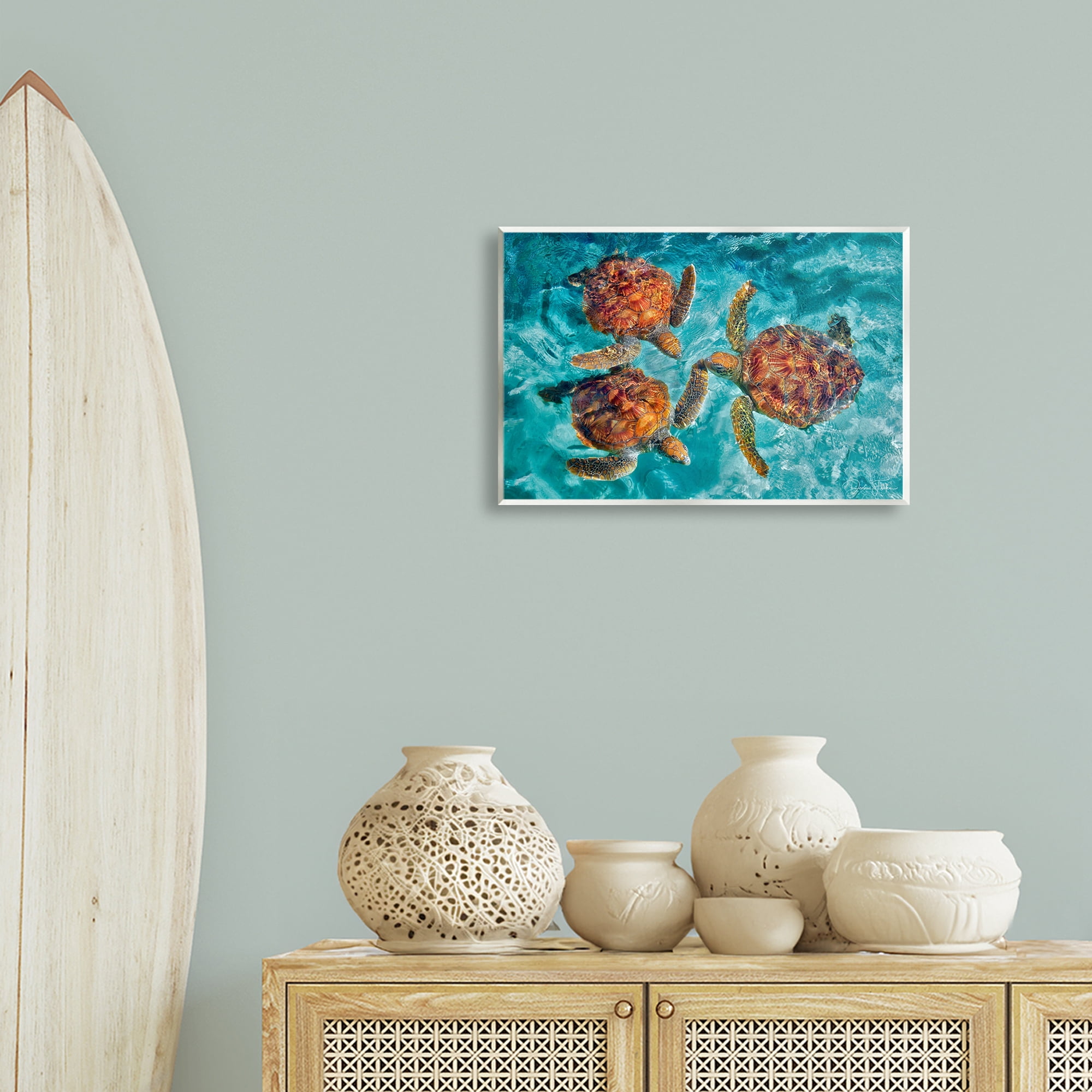 Stupell Industries Swimming Tortoise Trio Animals & Insects Painting Unframed Art Print Wall Art, 19 x 13