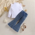 thumbnail image 4 of Felwors Kids Toddler Baby Girls Spring Autumn Solid Cotton Ruffle Long Sleeve Shirt Bell Bottom Outfits Clothes, 4 of 6