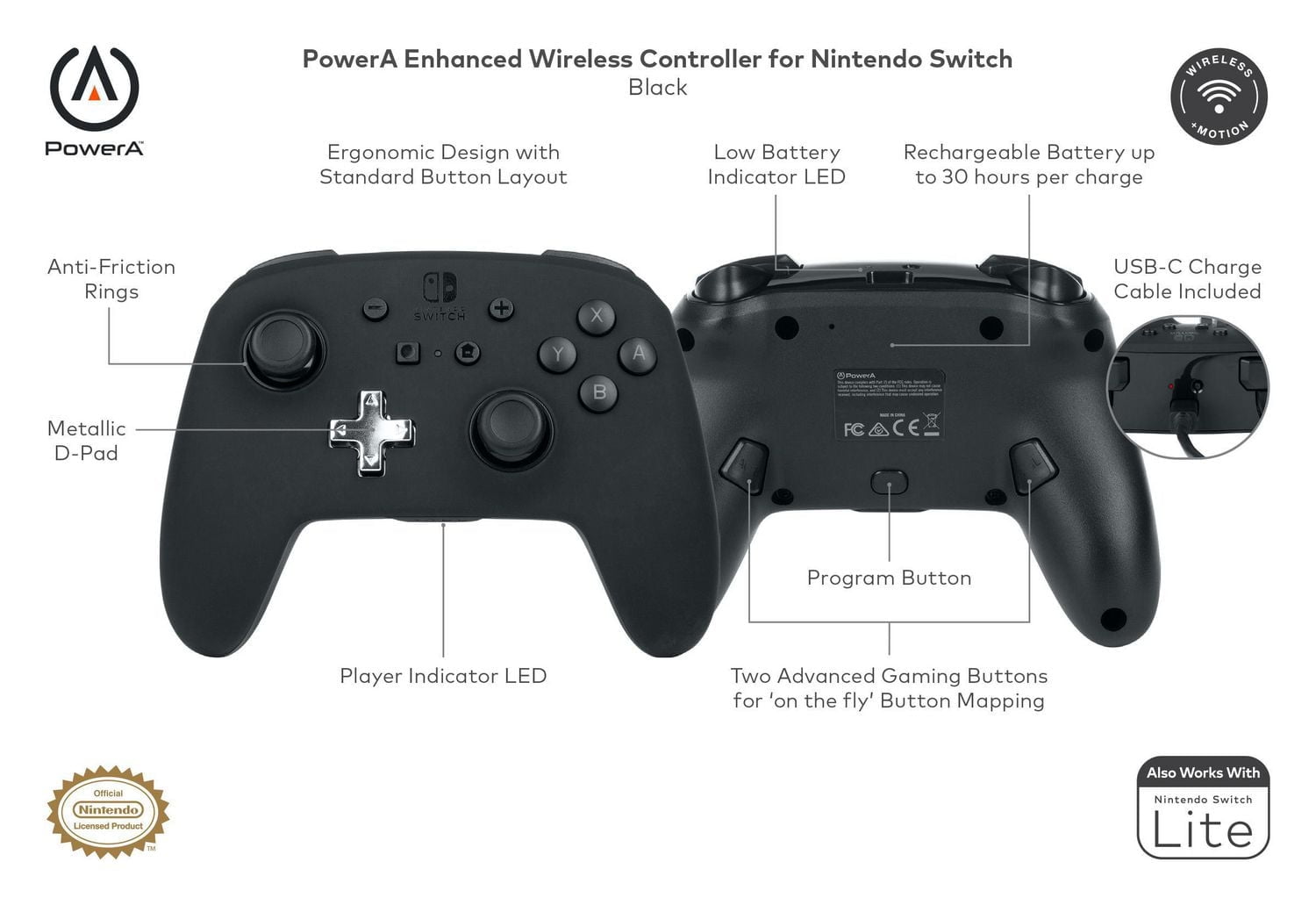 Enhanced Wireless Controller for Nintendo Switch - Black, Nintendo Switch