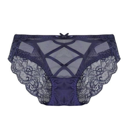

CLZOUD Cheeky Panties for Women Blue Lace Lace Plus Size Underwear Hollow Out Mesh Back Low Waist Thin Women Panties Xl