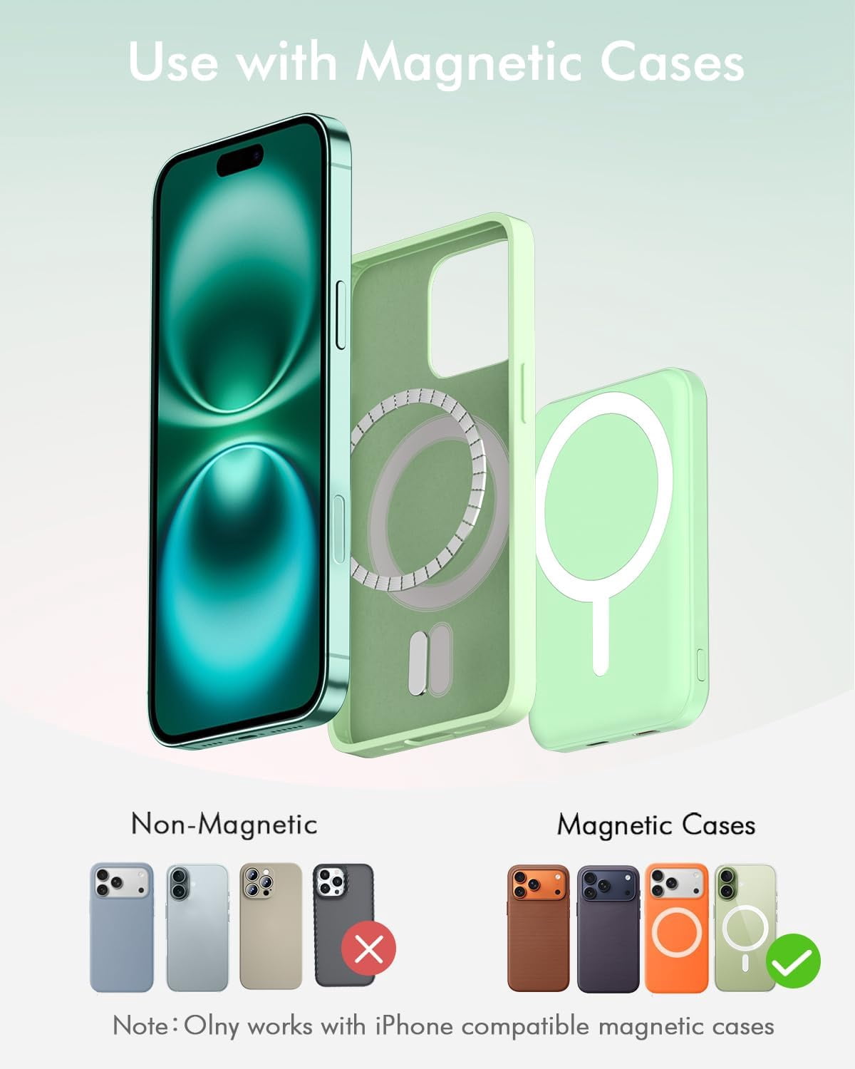 General for Magsafe Battery Pack, 5000mAh Magnetic Power Bank with Type-C Cable 20W PD Fast Charging Lighting Input Wireless Portable Charger for iPhone 17/16/15/14/13/12/ All Series-Green