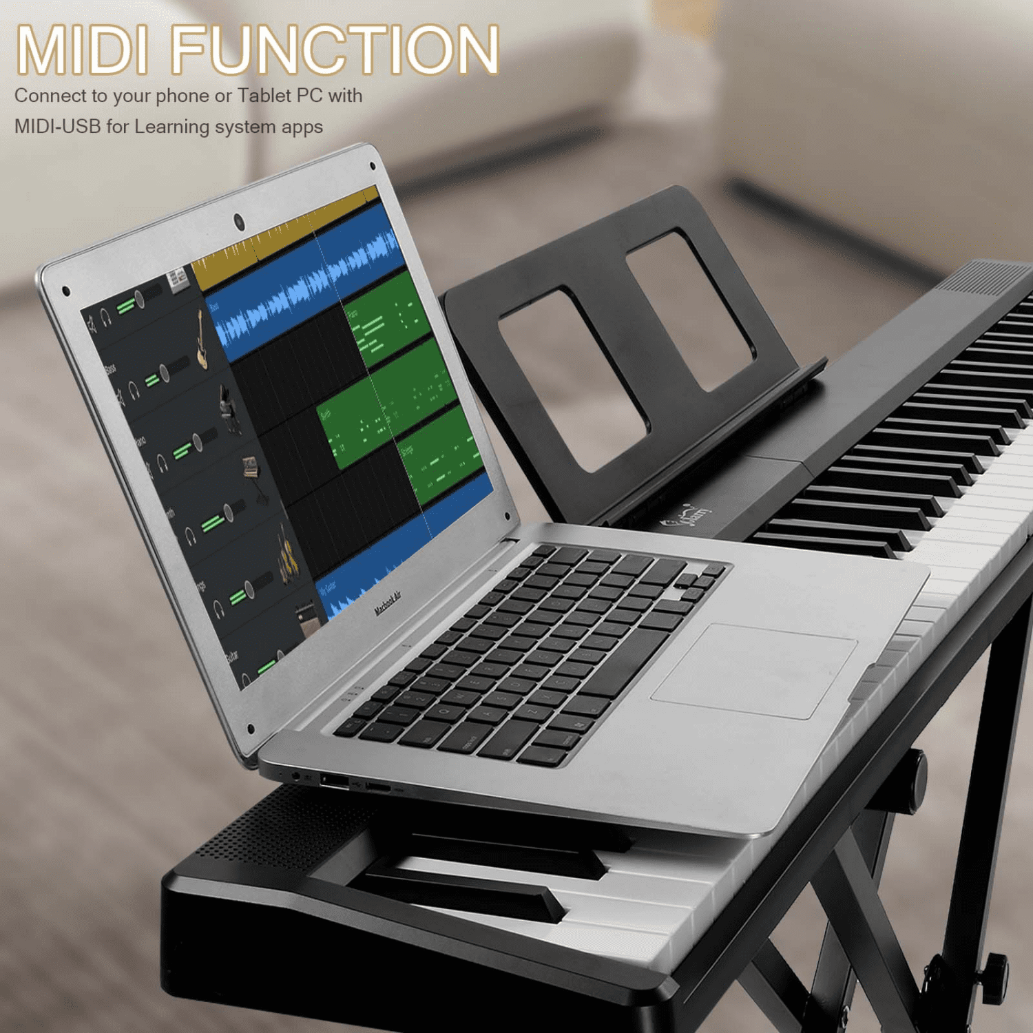 Hassch 88 Key Folding Digital Piano with Bag and Headphone, Semi-Weighted Keyboard with MIDI Bluetooth for Beginners, Black