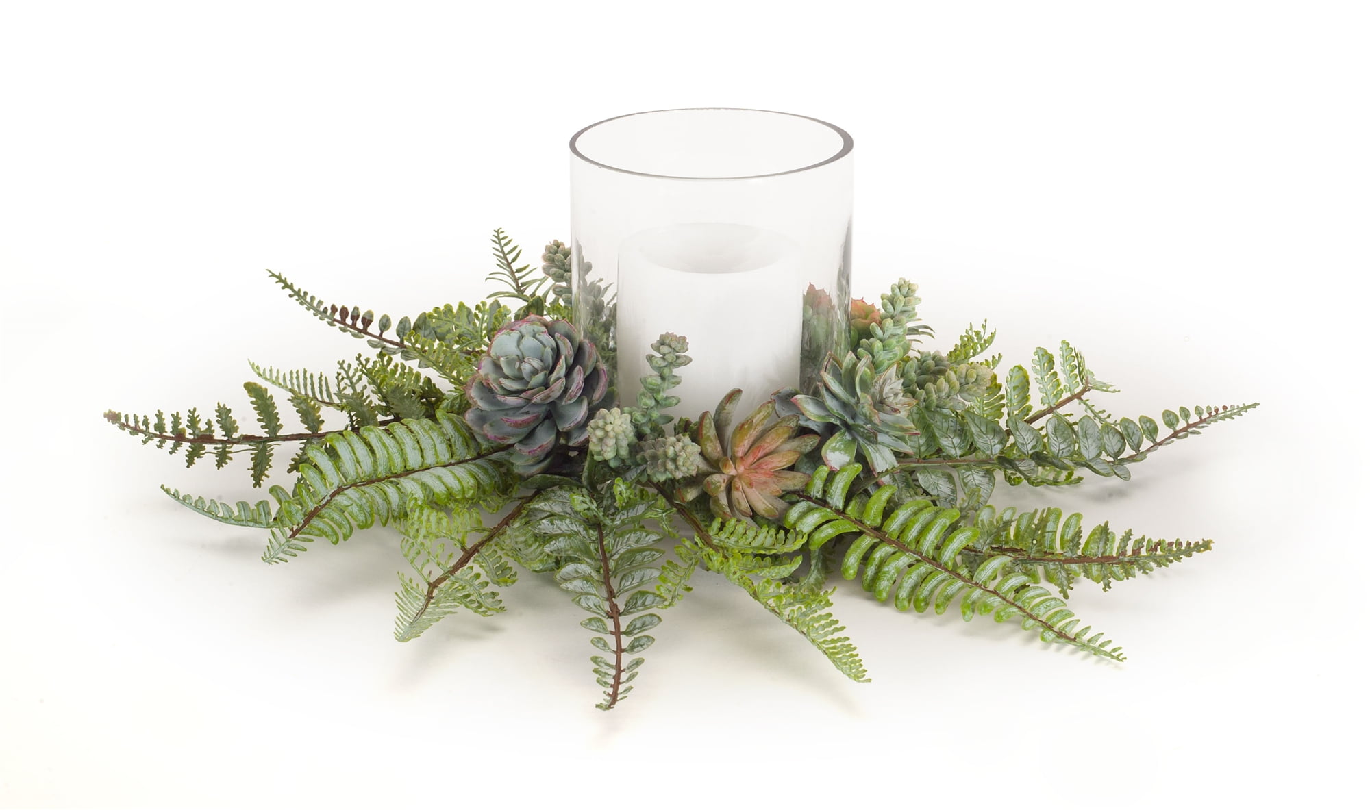 Fern And Succulent Candle Holder With Glass Set Of 2 16 D X 5 H Plastic Walmart Com
