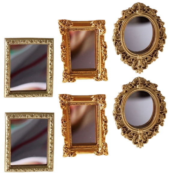 ETHZZLE Tiny Mirrors Set Golden Plastic for Dollhouse Decoration Home Use