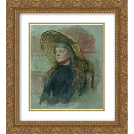 Ilya Repin 2x Matted 20x22 Gold Ornate Framed Art Print 'Portrait of E. Zvantseva'