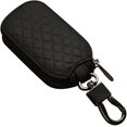 thumbnail image 1 of Black Leather Car Key Case with Zipper and Metal Hook - Unisex Keyring (1pc) SHAR, 1 of 4