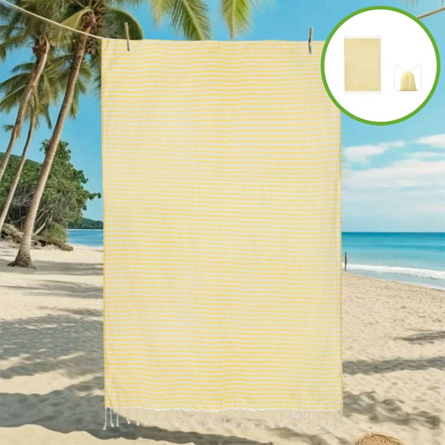 Fringed Striped Beach Towel With Backpack Large Size Bath Towel Embroidery Available