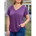thumbnail image 4 of FlorCurve Plus Size Blouse for Women V Neck Pleated Button Flutter Short Sleeve Tops Casual Cotton Tunic Shirts, Purple 3XL, 4 of 6