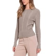 thumbnail image 4 of Suéter de punto de cable INSPIRE CHIC para mujer, cuello redondo, de manga larga, suéteres cortos de punto en color beige, 4 of 6