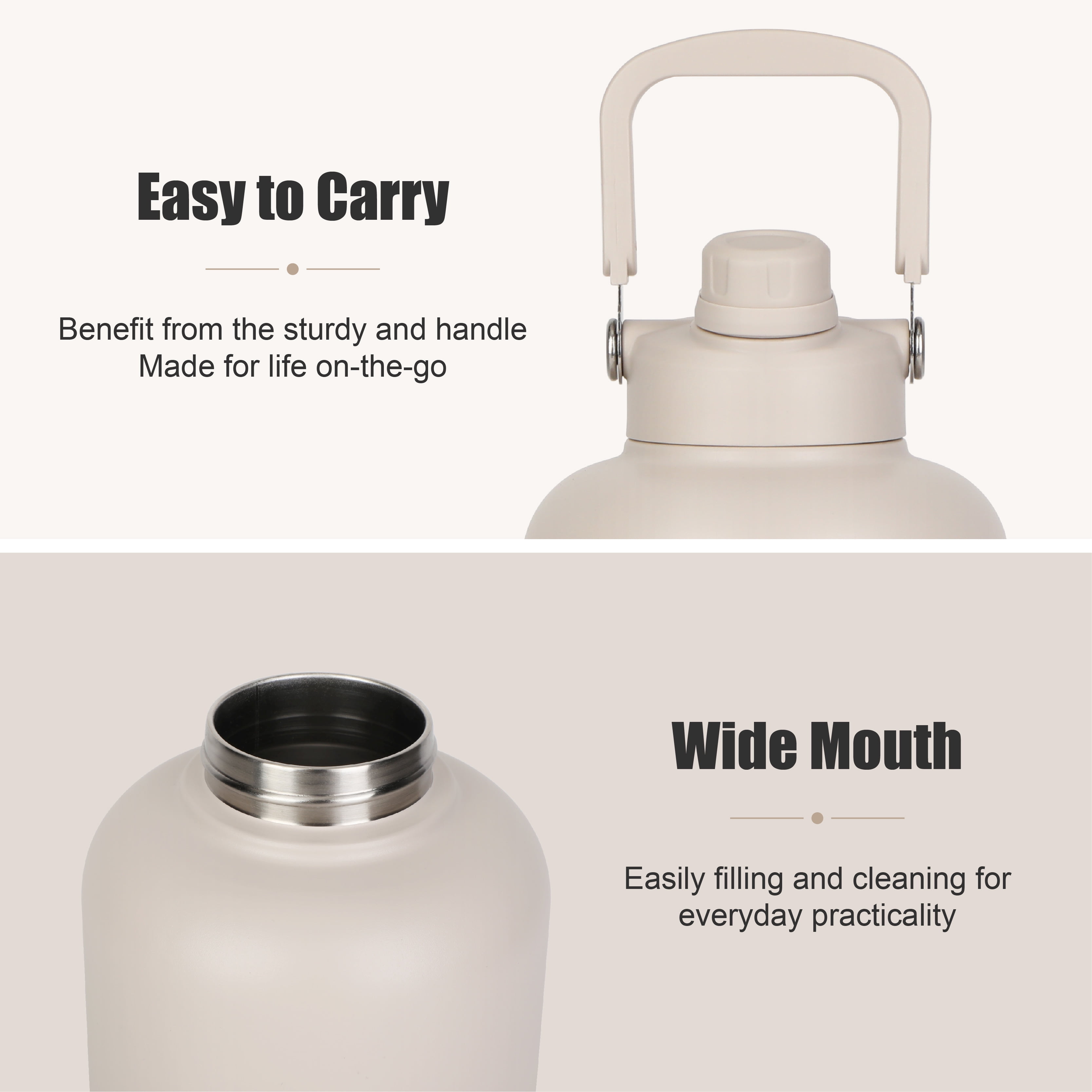 Athletic Works 64 oz Vacuum Insulated Stainless Steel Water Bottle with Carry Handle, Cream