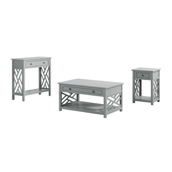 Alaterre Furniture Coventry Living Room Furniture Set of 3, Coffee Table, End Table & Console Table with Drawers, Traditional to Modern Home Decor, Gray
